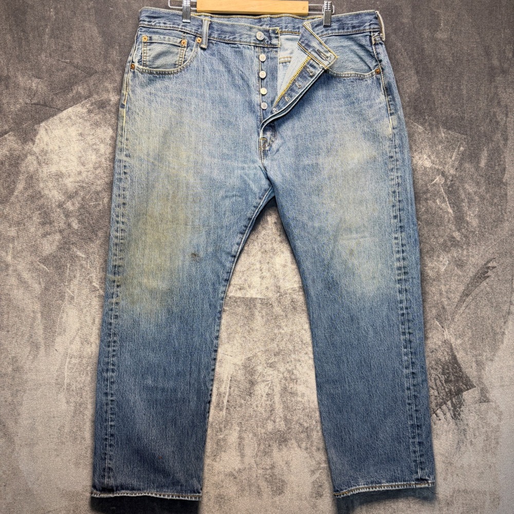 Levis Jeans Mens 40x29 Blue Cotton 501 Original Straight Mid Wash Button Fly